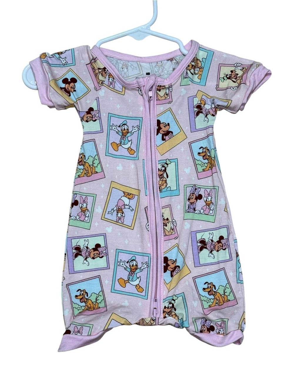 Disney Light Pink Baby Zip Romper with Mickey & Friends Frames